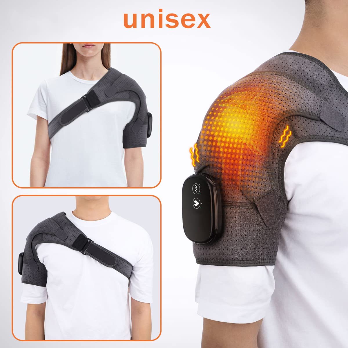 Support D'éPaule Sangle RéGlable, Bandage D'éPaule Droite/Gauche pour Femme et Homme, Coussin Chauffant Epaule éLectrique NeoprèNe pour Articulation AC, Tendinite, éPaule Dislocation(Color:grise)