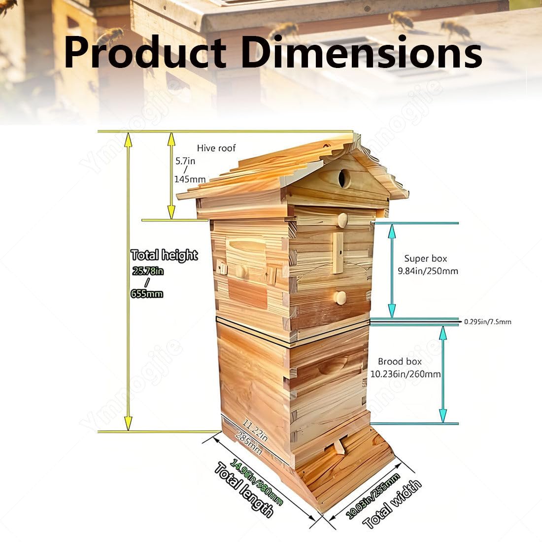 Kit Inicio Colmena,Colmena Autofluyente con Marcos Y Bandejas Panal,Caja Madera Completa para Apicultura con Ventana Observación Y Pico Miel para Principiantes