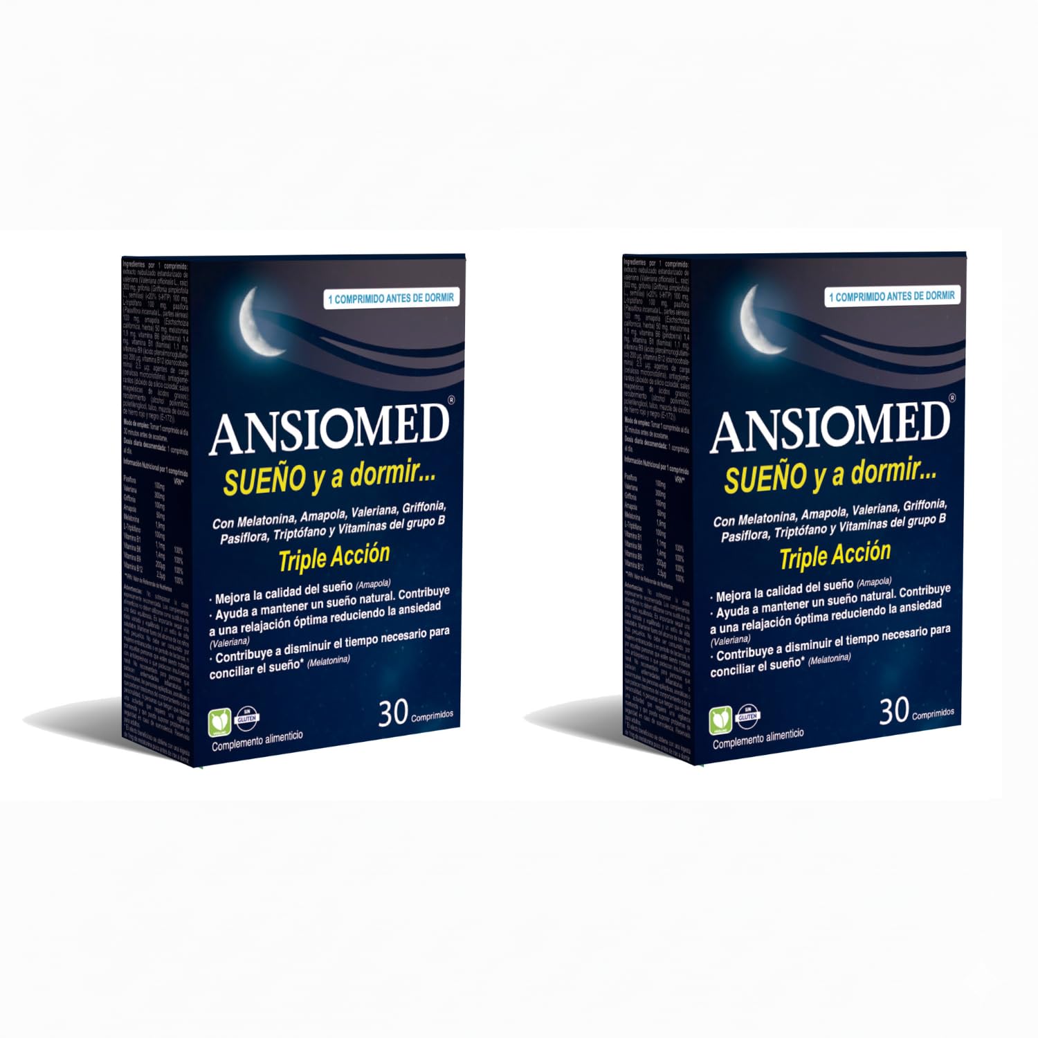 Ansiomed Sueño 30 Comprimidos Pack de 2 - Reduce el Tiempo para Dormir y Mejora la Calidad del Sueño con Valeriana, Amapola, Melatonina y Griffonia