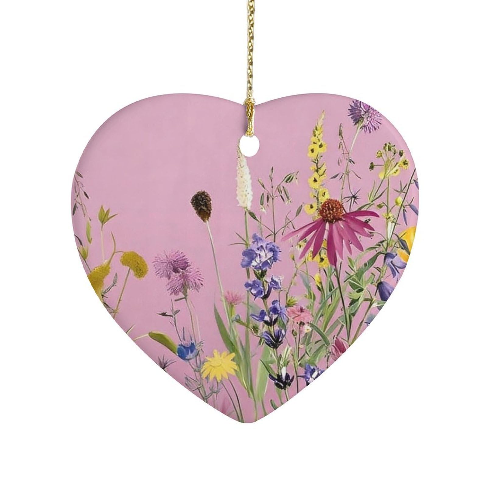 Fekiloot Style Cluster Of Wild Blooms On Pink Ceramic Ornament Home Decor Keepsake