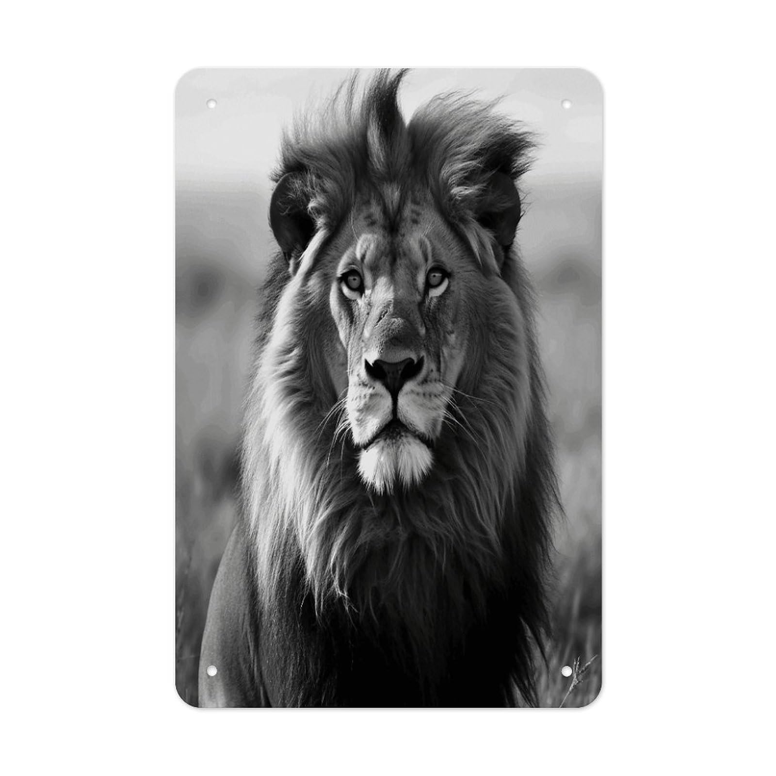 African Lion Black And White Metal Tin Sign Funny Vintage Metal Signs Metal Art Poster Man Cave Decor Retro Tin Sign for Home Office Kitchen Bar Cafe Garden Wall Decor 11.8 X 7.9 Inch