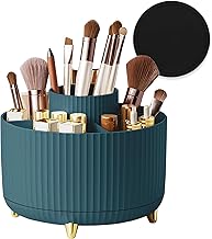 Top-spring 360° Rotating Makeup Organiser, Spinning Makeup Brush Holder with Anti-slip Mat, Make Up Storage 5 Compartments for Skincare Perfumes Cosmetics Bathroom Bedroom Stationery Storage (Green)