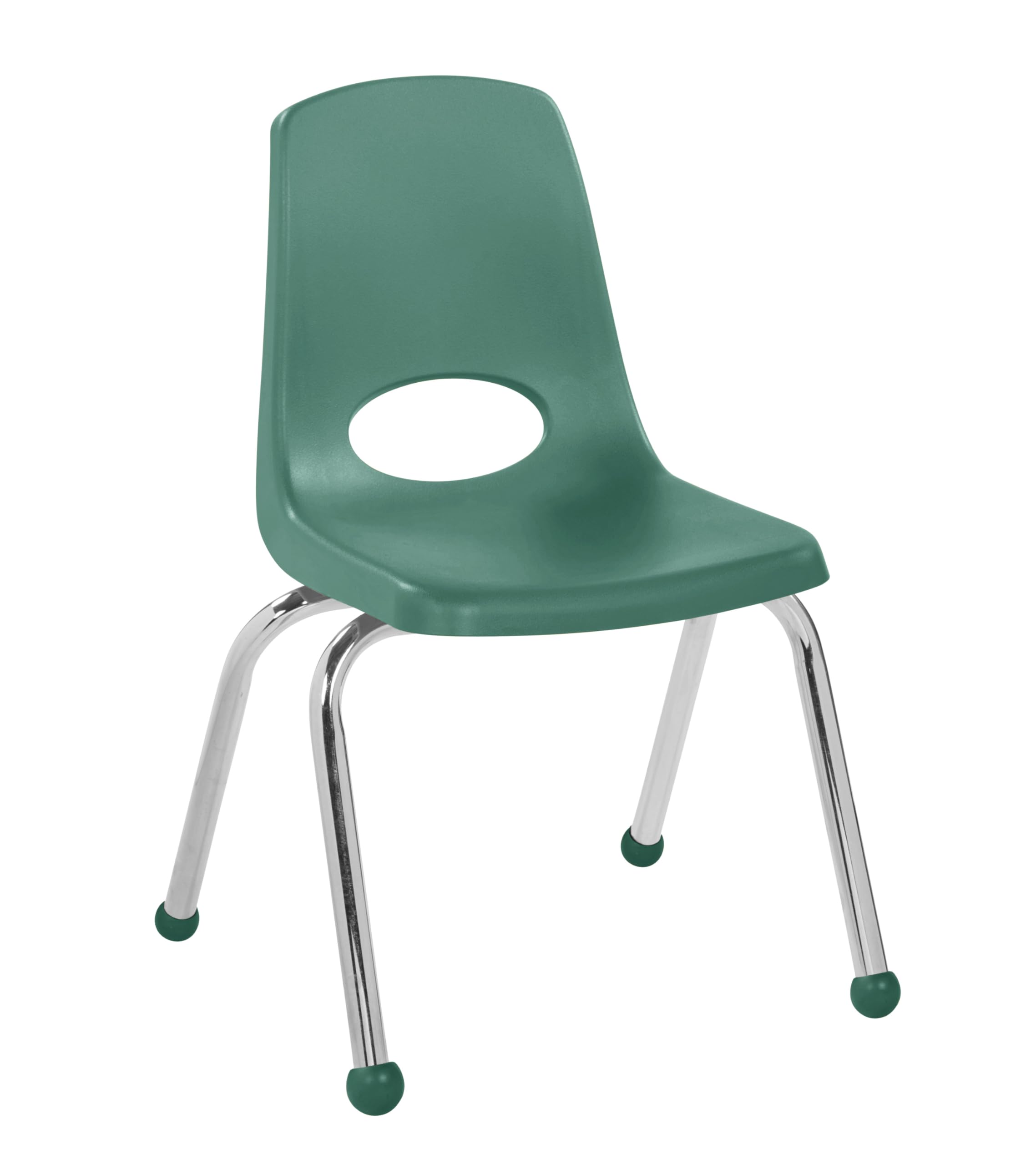 FDP 14" School Stack Chair,Stacking Student Seat with Chromed Steel Legs and Ball Glides for Classroom, Homeschool or Learning Space - Green, 11557-GN