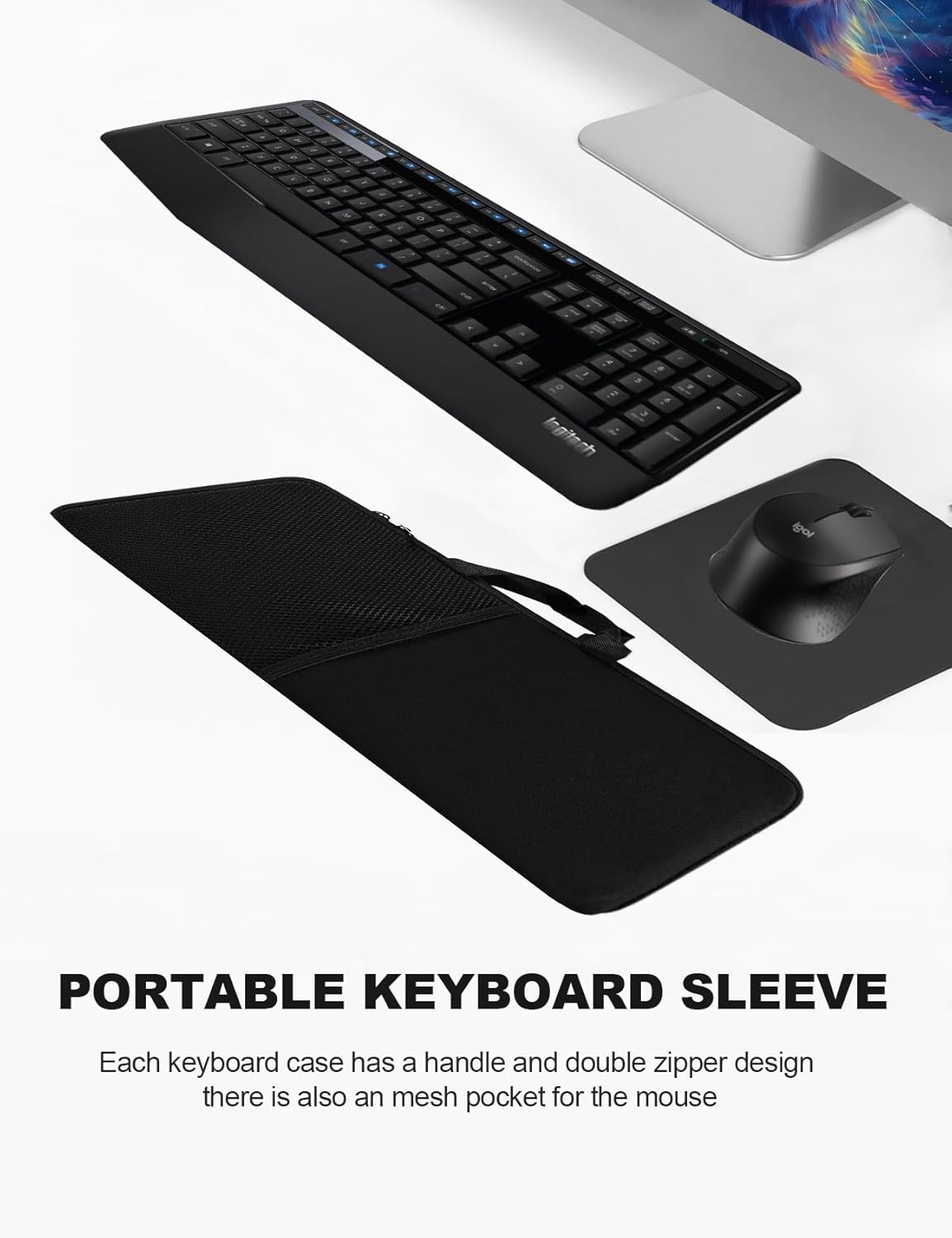 Portable Keyboard Bag Laptop Keyboard Sleeve Shockproof Dustproof Neoprene Case for Logitech MK345/MK850/ for Lovaky 2.4G Ergonomic Performance Wireless Keyboard Mouse Combo - Image 7
