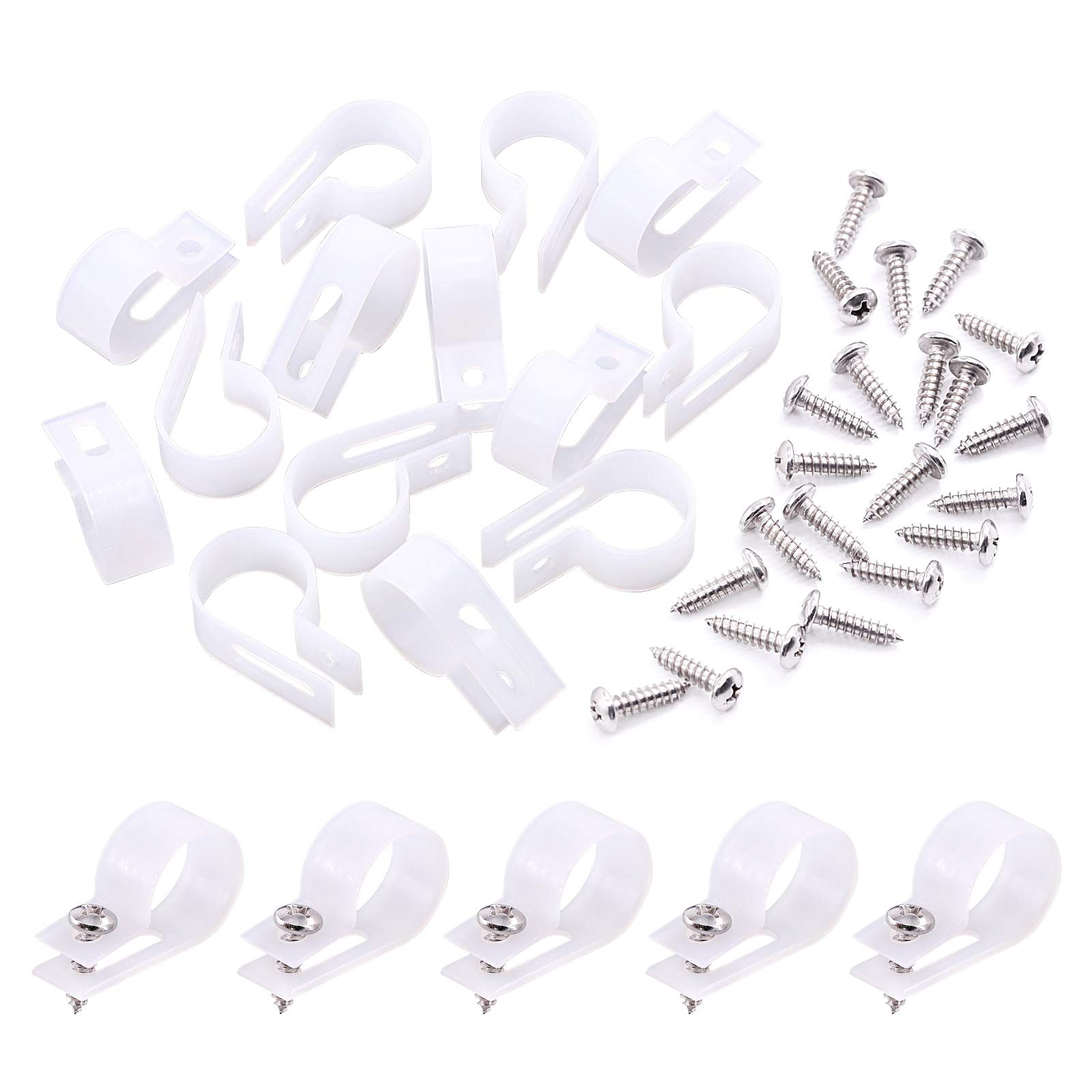 100 Clips R En Nylon + 100 Vis - 6,35 Mm - Pour Gestion Fils Luminaires - Extérieur/intérieur - Blanc