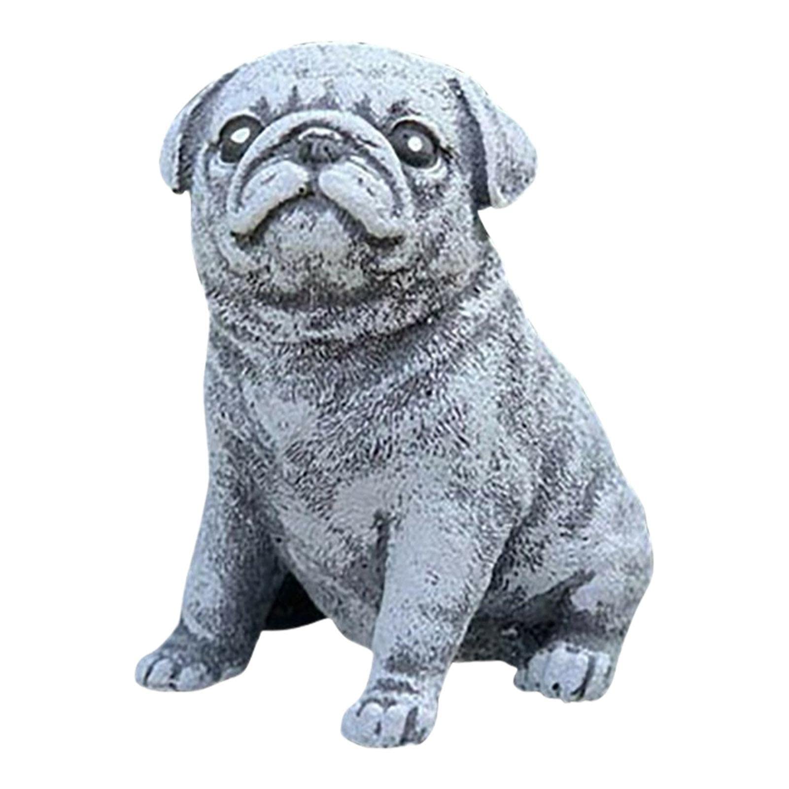 Renywosi Garden Outdoors, Dog Statue Garden Decoration, Garden Decorations Figurine Dog Pug Sitting in Resin, Decorative Figurine Craft for Lawn Garden