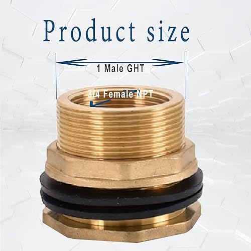 Miniatura 2 de AOPANDA Montaje de mamparo de agua, 34 NPT hembra 1 GHT macho latón conector de tanque de agua con anillos de sellado de goma, para cuerpo de