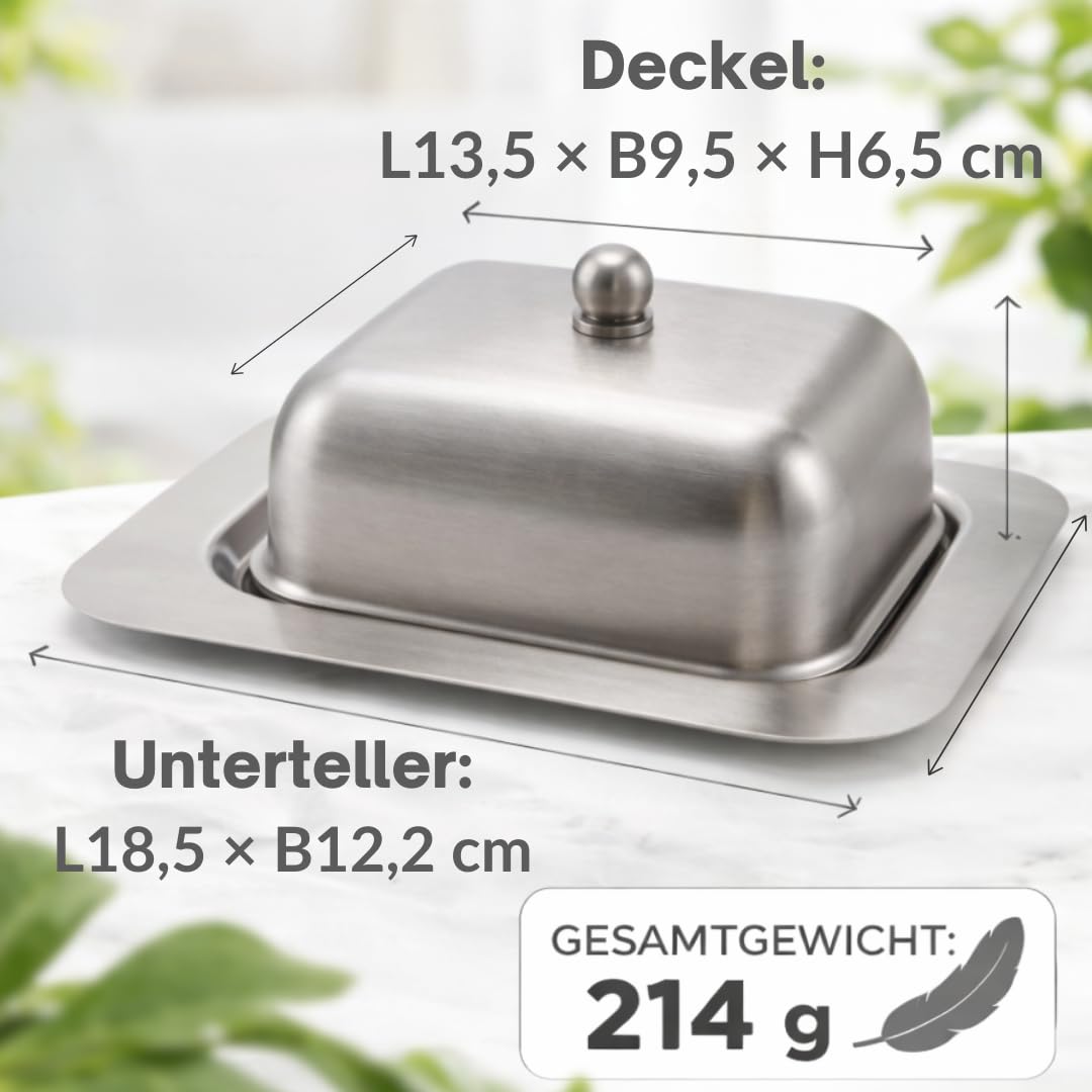 Burriera in acciaio inox con coperchio opaco, lavabile in lavastoviglie, per cucina, colazione, frigorifero, contenitore per burro e margarina