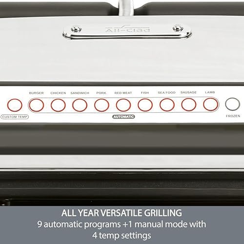 Miniatura 4 de All-Clad AutoSense Parrilla de acero inoxidable para interiores, Panini Press XL, cocción automática, 1800 vatios, sin humo, platos extraíbles, apto