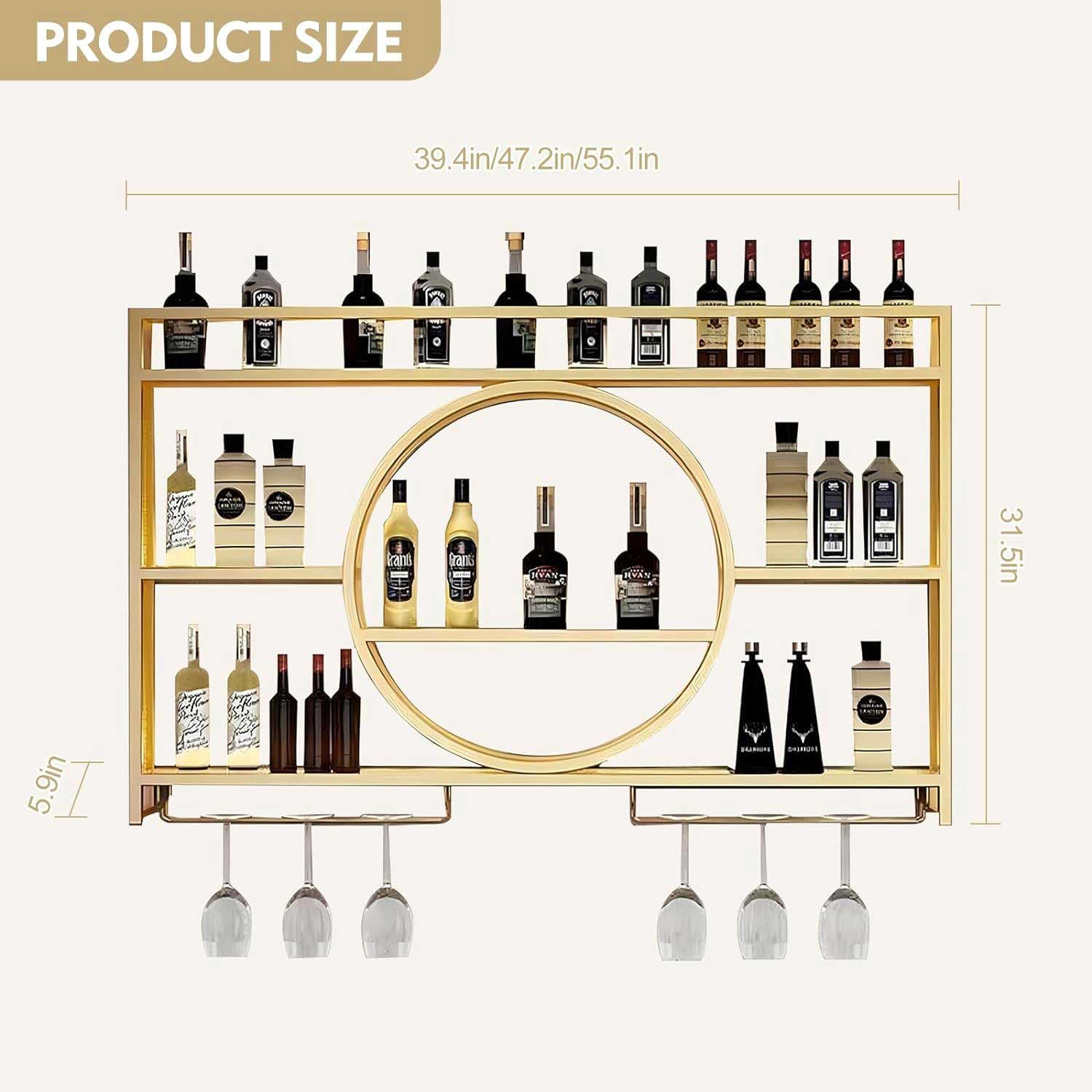 Botellero de Pared Moderno de Metal - Botellero Multifuncional de Hierro para Copas de Vino y champán, Ideal para el hogar y el Restaurante - Expositor de Vino de Pared para Bar - Botellero