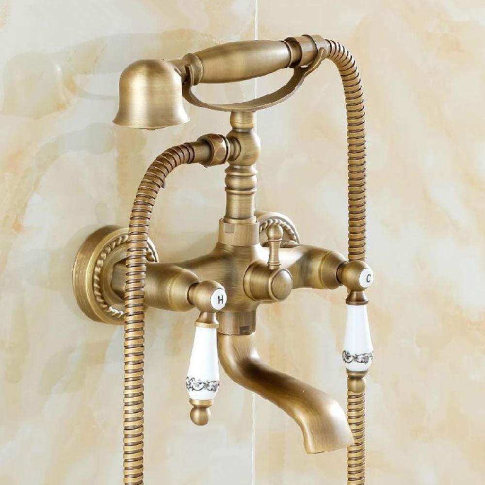 SBCGFY Shower Faucet Set Mixer Tap Antique Bronze Decor Ceramic Brass Wall Mounted Bath Shower Tap Bathtub Faucet Crane