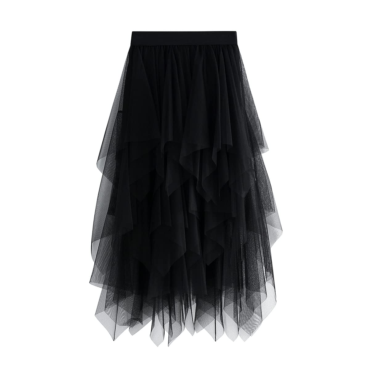 Damen Tüllrock Ballerina - Hochtaillierter A-Linie Midirock mit Plissee & Volant, Mehrschichtiger Unregelmäßiger Tuellrock mit Unterrock für Abschlussball & Party