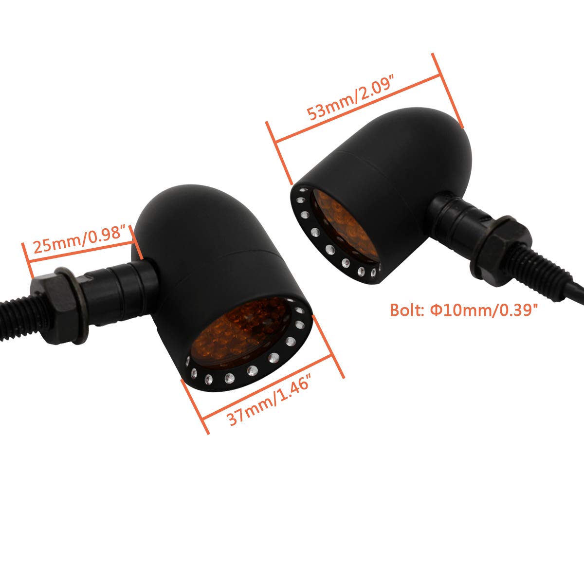 FATECIM 2X Motorcycle LED Turn Signals Bullet Blinker Heavy Duty Indicator Lights Amber Lens Universal for Harley Davidson Honda Yamaha Suzuki Kawasaki Harley Ducati BMW Triumph Hyosung (Black)