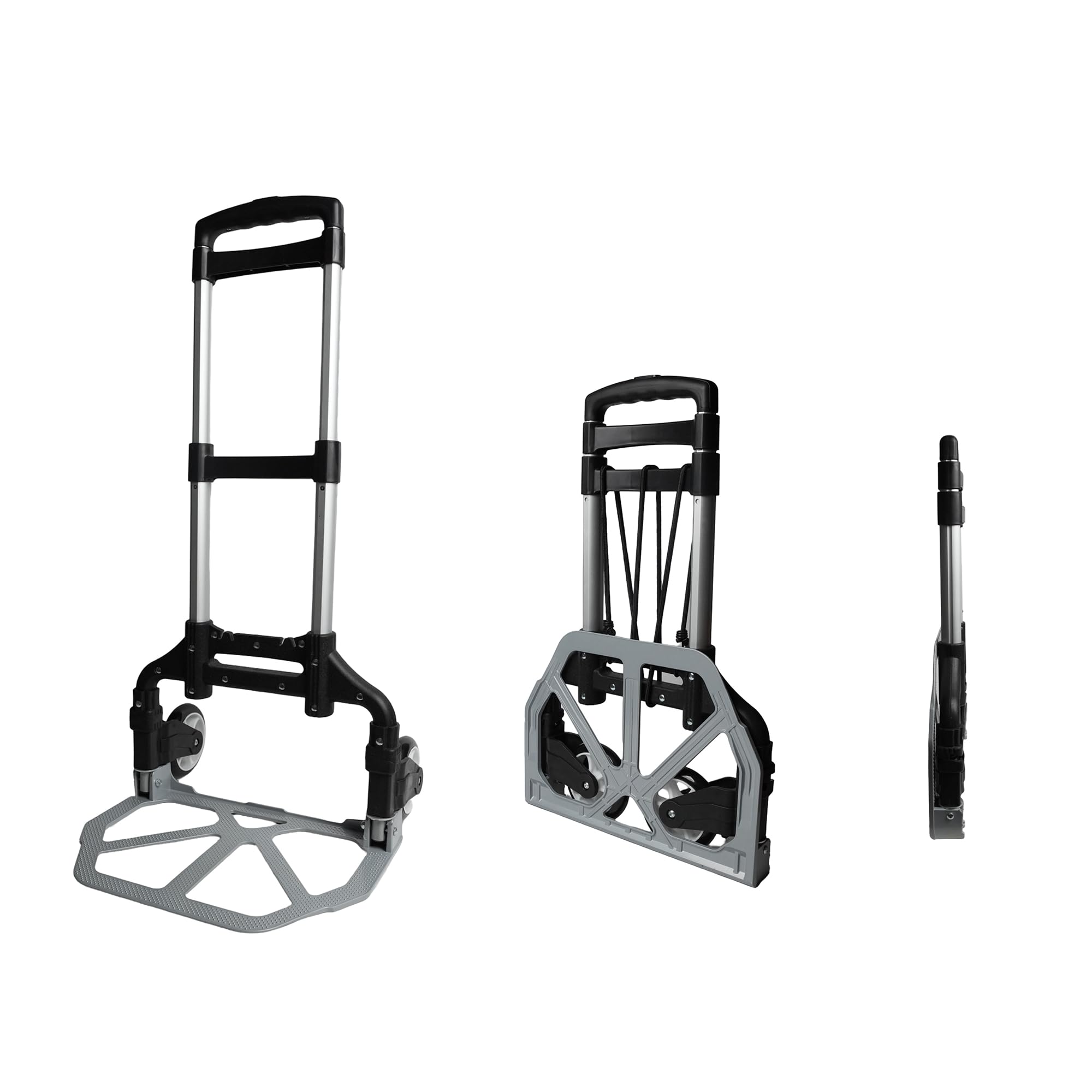 BonKaso Folding Hand Truck 70Kg Capacity | Heavy-Duty Luggage Trolley with Telescopic Handle | Lightweight Collapsible Cart for Travel, Home & Office Use (40x41x100cm) Silver