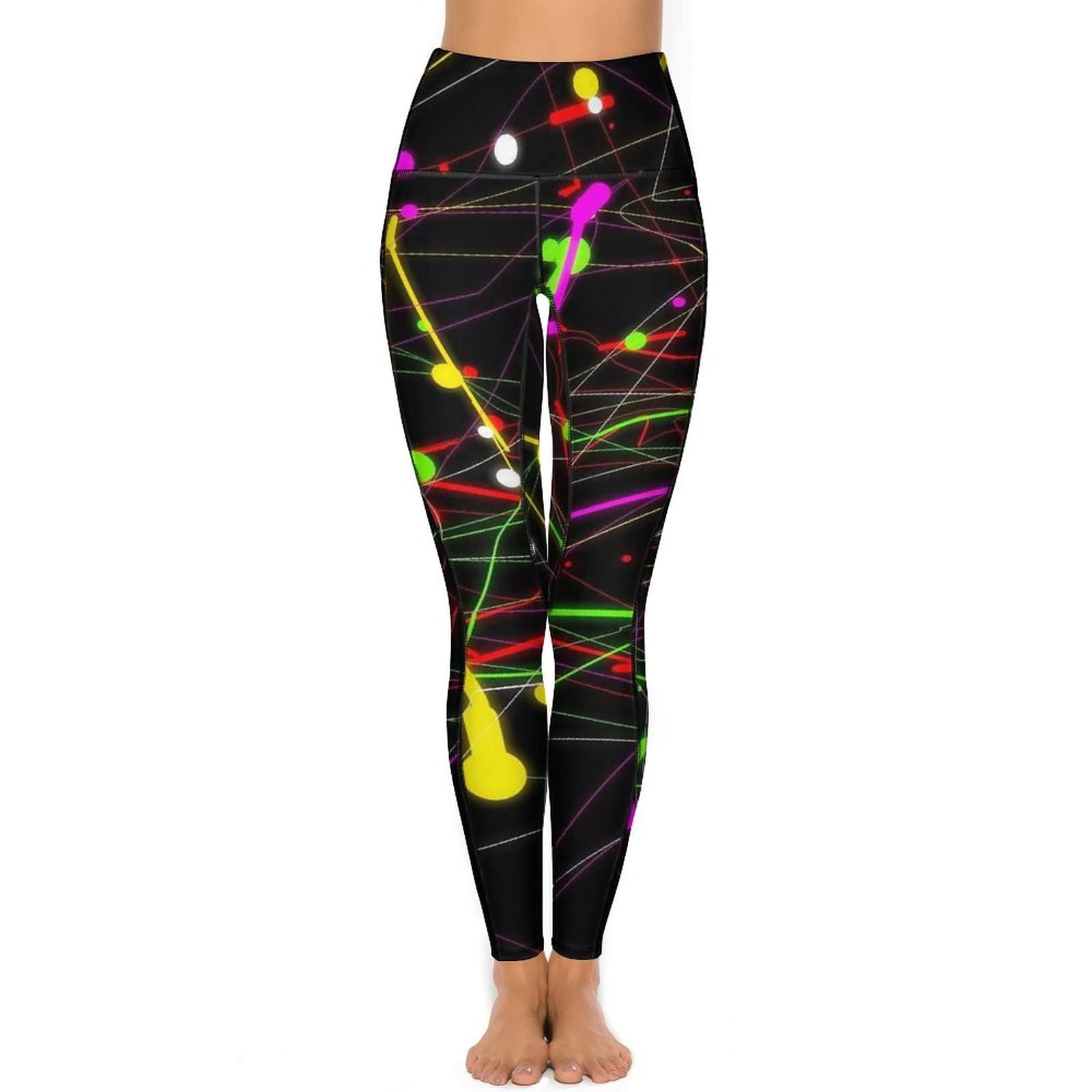 Ruzkeo Glow in Dark Splatter Neon High Waist Yoga Pants Gym Sports Pants Stretchy Skinny Leggings for Running