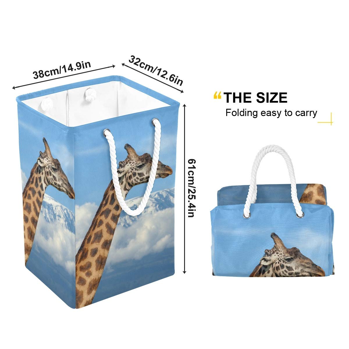 Giraffe Mountain Sky Cloud großer Wäschesack, freistehend, faltbar, mit Tragegriffen