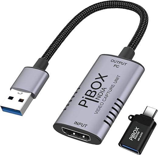 Video Capture Card, PiBOX India Braided Tough, 4K HDMI to USB 3.0 Game Capture Device Aluminium Windows Android Mac,HD 1080P 60fps Audio Video Card…