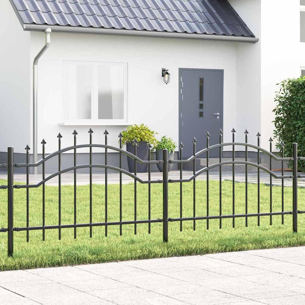 Valla de jardín con punta de lanza de acero y postes horizontales como valla duradera y segura para jardín y hogar con diseño arqueado, valla de metal con recubrimiento en polvo