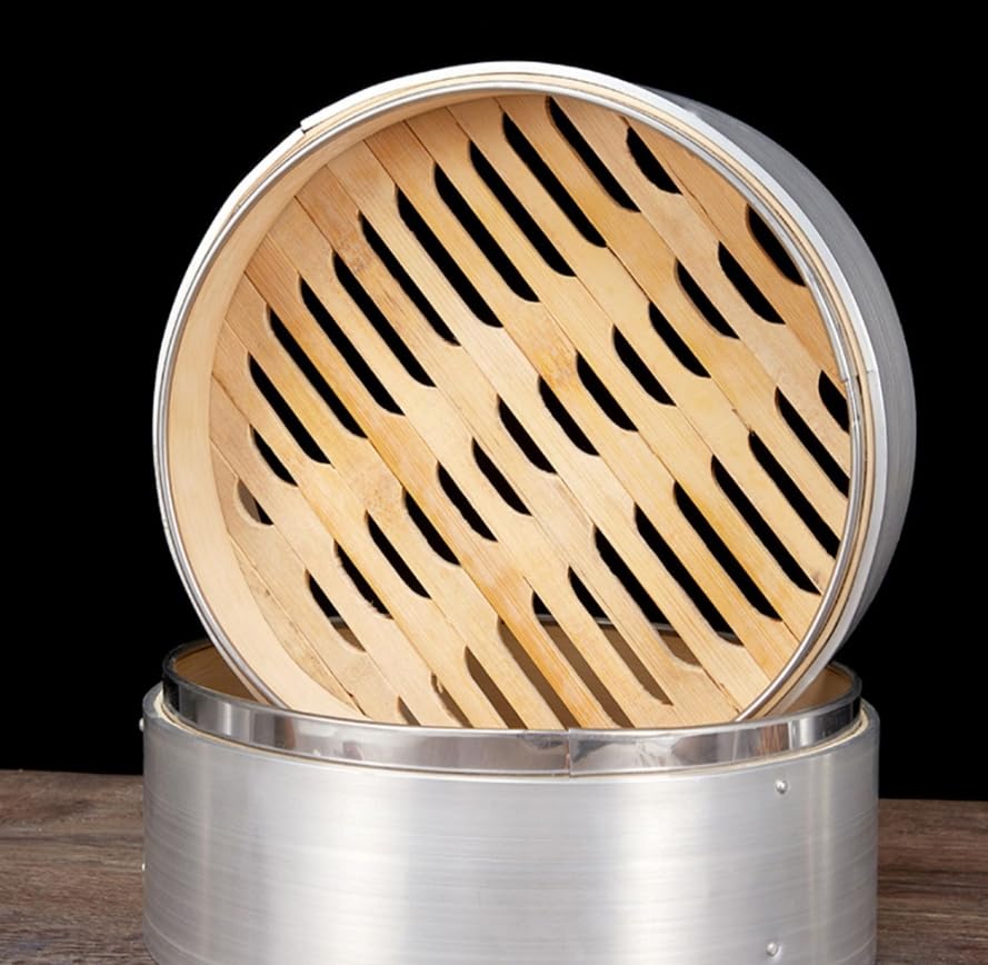 Luminexia Vaporiera Bamboo 3 Livelli con Coperchio,Cestello per la Cottura a Vapore in bambù,Pentola per Cottura a Vapore in Acciaio Inossidabile,per la Cottura di Dim Sum e Cottura a Vapore,3 Stili