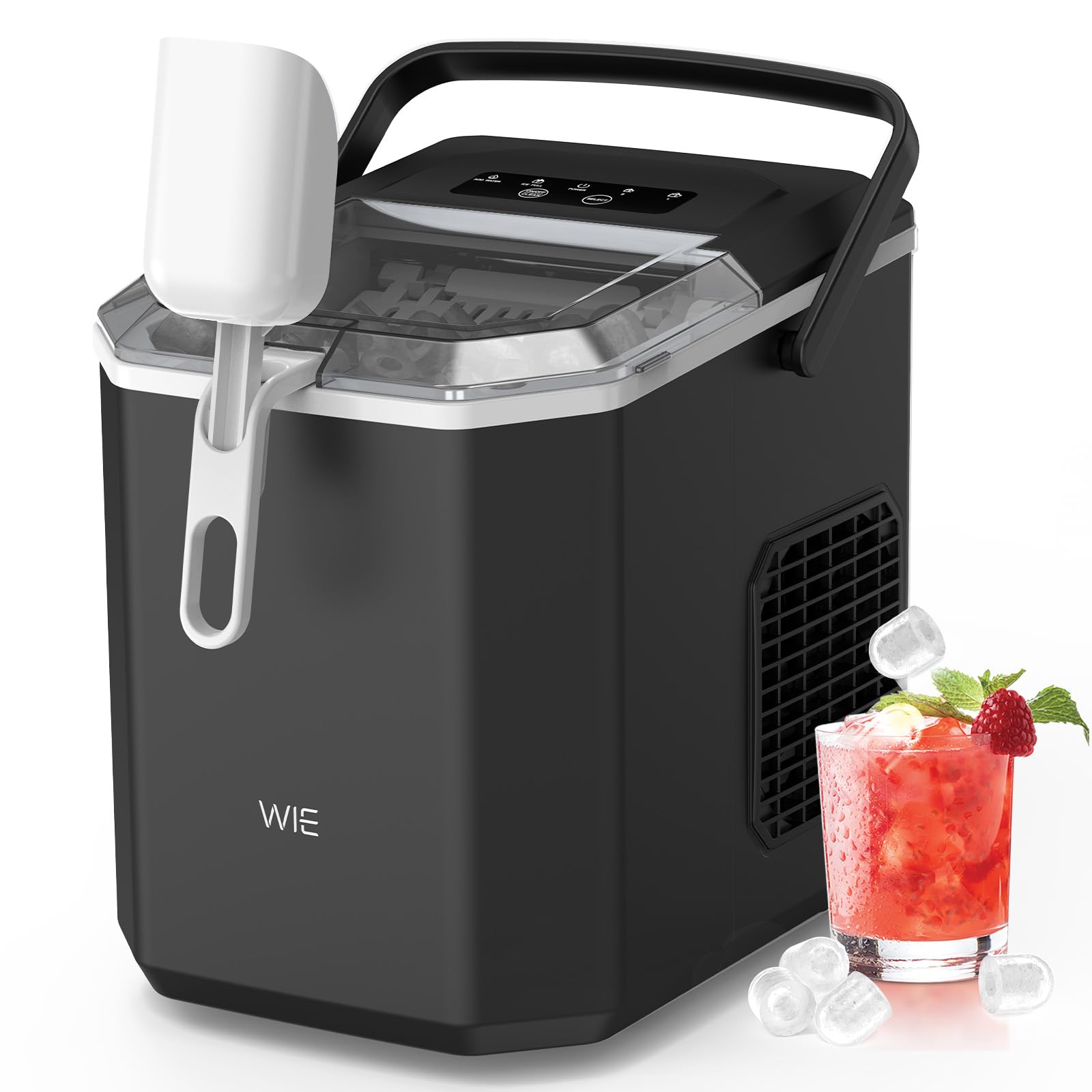 WIE Eiswürfelmaschine Kleine Eiswürfelbereiter mit Schaufel 1,3 Liter Wassertank 9 Würfel in 6 Minuten Eiswürfelmaschinen Selbstreinigende Ice Maker Leiser für Küche Büro Bar Party