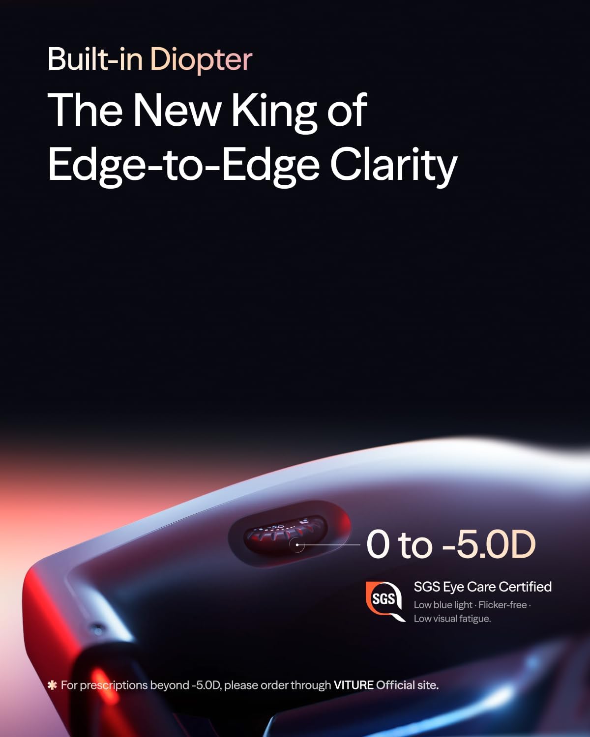 VITURE Pro 2 XR/AR Glasses - UltraClarity 3.0 Myopia Adjustment -5.0D 120Hz