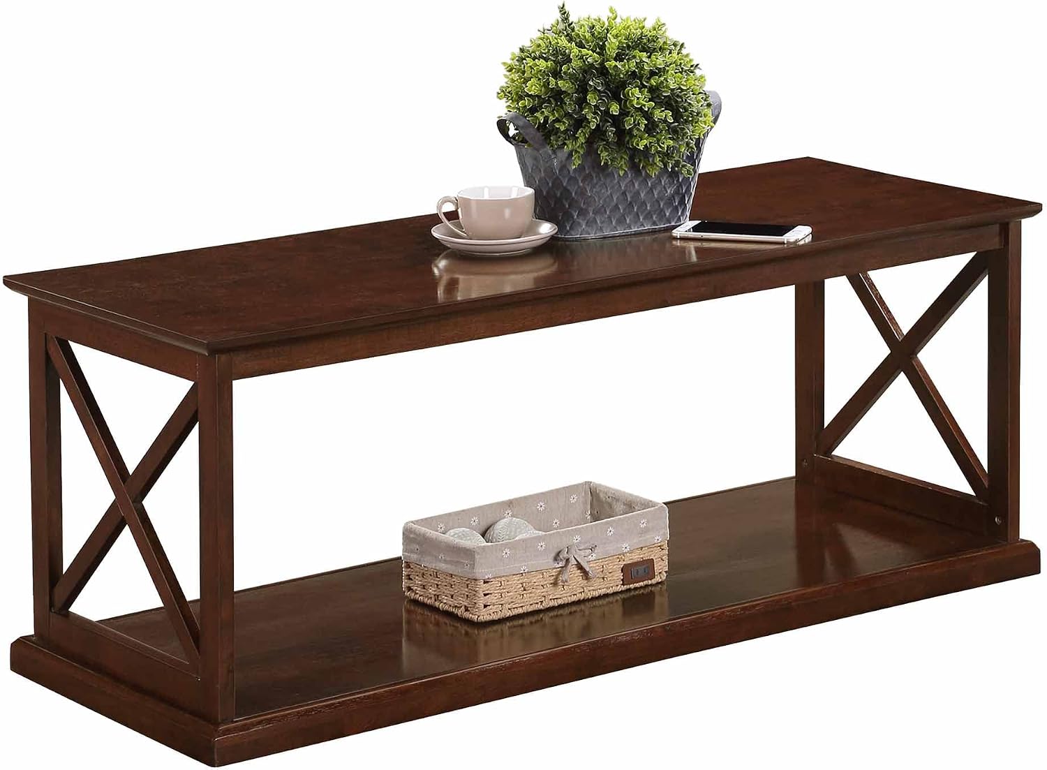 Convenience Concepts Coventry Coffee Table 47" - Farmhouse Center Accent with Storage Shelf for Transitional, Modern Living & Family Room, Espresso