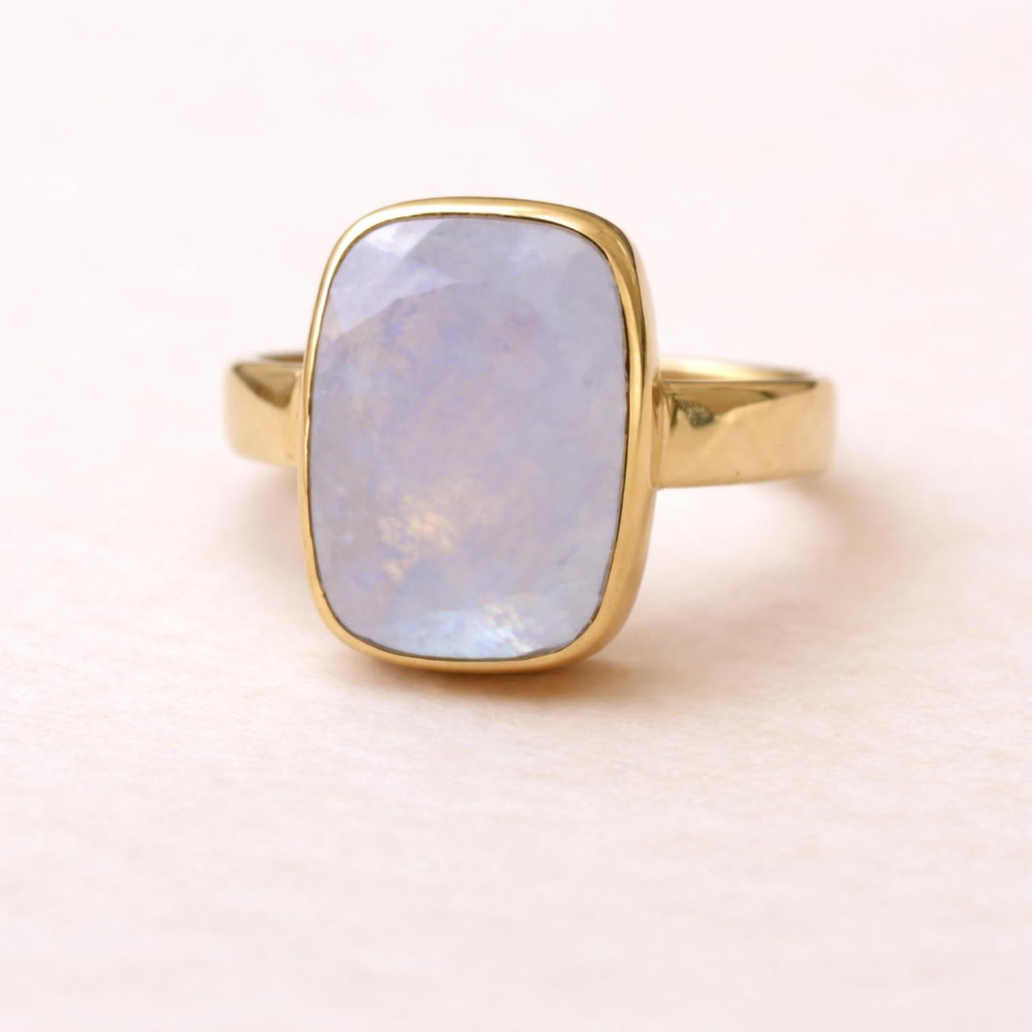 Cushion Rainbow Moonstone Statement Ring, 925 Sterling Silver Jewelry, Yellow Gold Fill Promise Ring