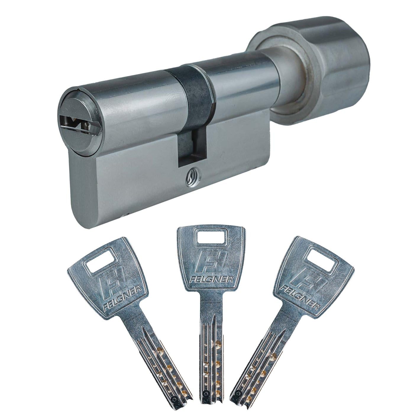 FELGNER Dolomit Cilindro de Pomos | cilindro de cierre | cilindro perfilado para puertas | protección contra taladros y extracción | incluye 5 llaves y tarjeta de seguridad - 40/50K
