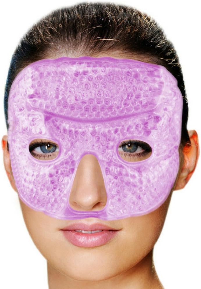FOMI Hot Cold Gel Bead Facial Eye Mask | Lavender Scented | Ice Mask for Migraine Headache, Stress Relief | Reduces Eyes Puffiness, Dark Circles | Fabric Back | Freezable, Microwavable