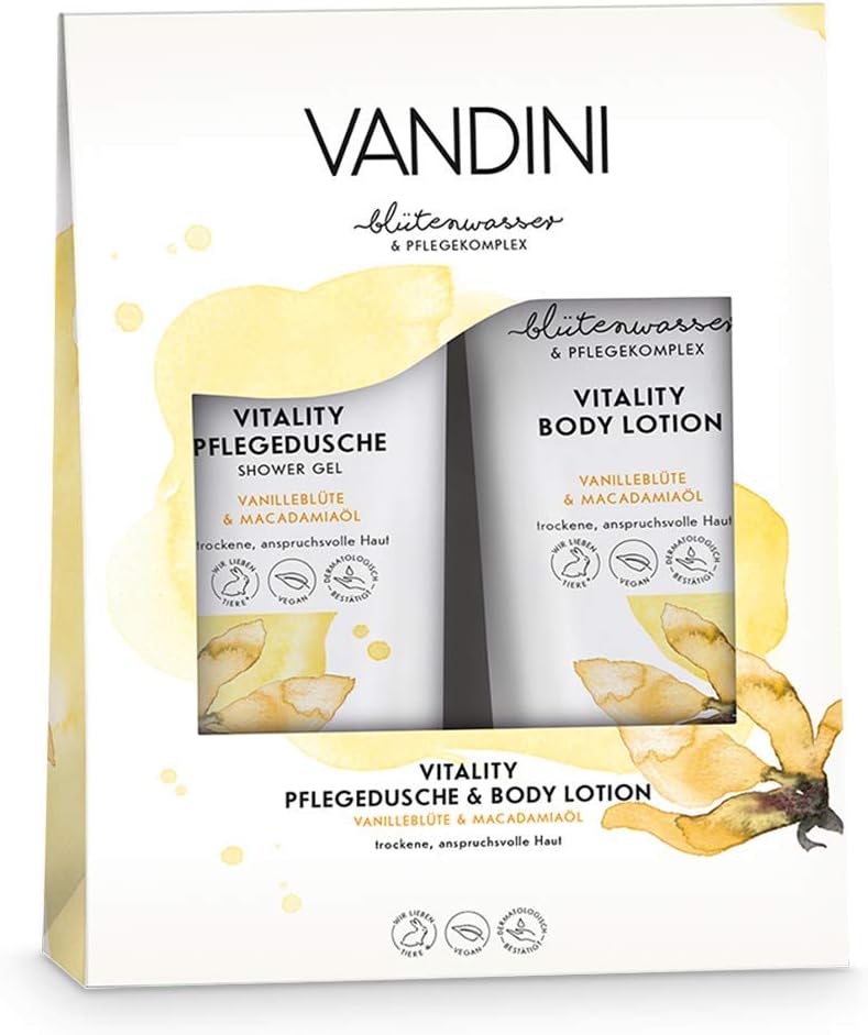 VANDINI Vitality Wellness Gift Set Women – Wellness Set with Body Lotion and Shower Gel – Women's Care Set with Body Lotion and Shower Care for Normal to Demanding Skin – Beauty Set (2 x 200 ml)