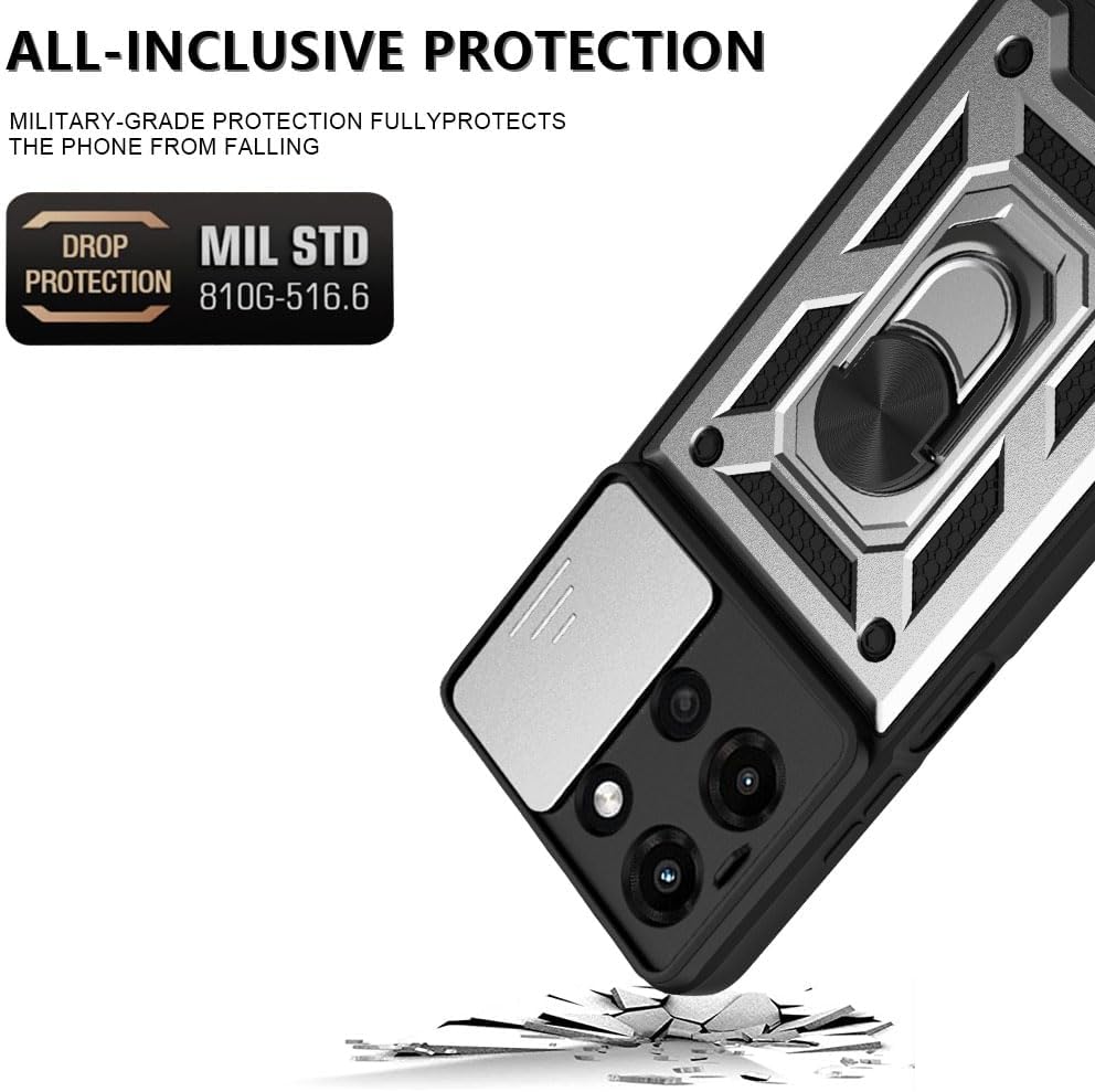 for Moto G 2025 Case：Moto G 2025 Phone Case with 2PC Screen Protector,Sliding Camera Cover and Multi Angle Stand for Moto G 5G 2025 Case,Silver - Image 5