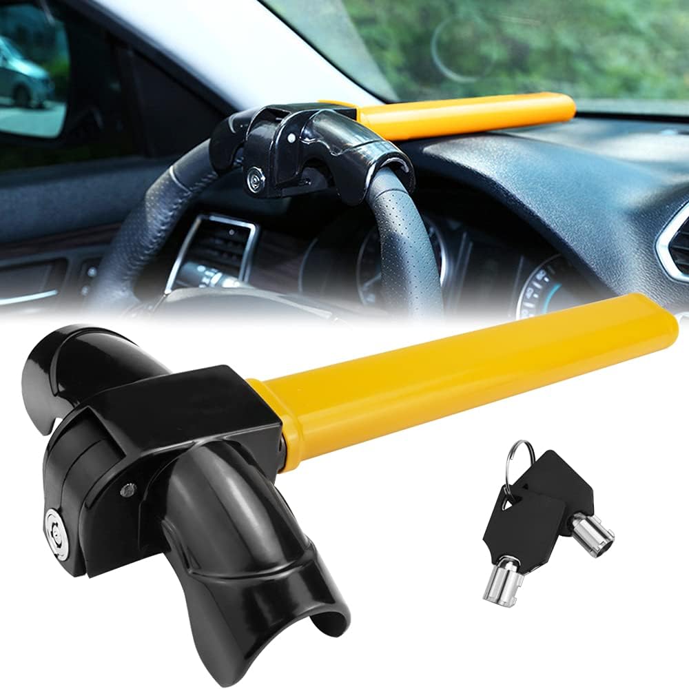 FIGFYOU Universal Steering Wheel Lock, Steering Lock T-Bar Steering Wheel Immobiliser Anti Theft Steering Wheel Clamp Heavy Duty Antitheft Locking Devices with 2 Keys for Cars,Trailer, Vans, Caravans