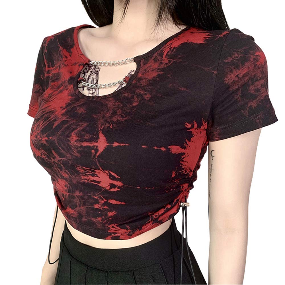 Nihsatin Women's Elastic Fishnet Long Sleeve Mesh Crop Top Clubwear See Through - Tie-dye Medium