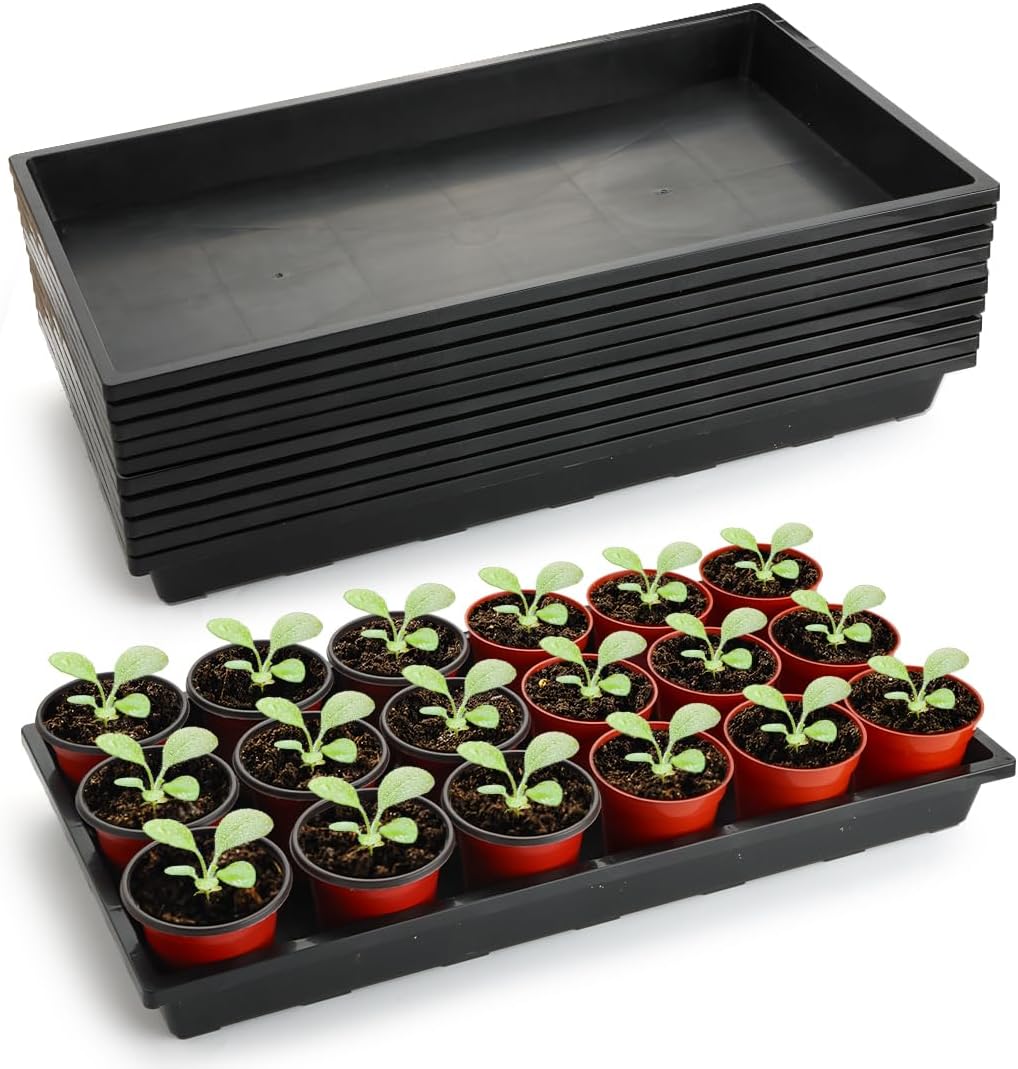 1020 Flat Seed Starter Trays 10 Pack, Plastic Nursery Pots Trays & Seeds Potting Plants Tray, Durable Carrying Seedling Starting Tray for Planting (Black)