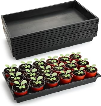 RooTrimmer 1020 Flat Seed Starter Trays 10 Pack, Plastic Nursery Pots Trays & Seeds Potting Plants Tray, Durable Carrying Seedling Starting Tray for Planting Black