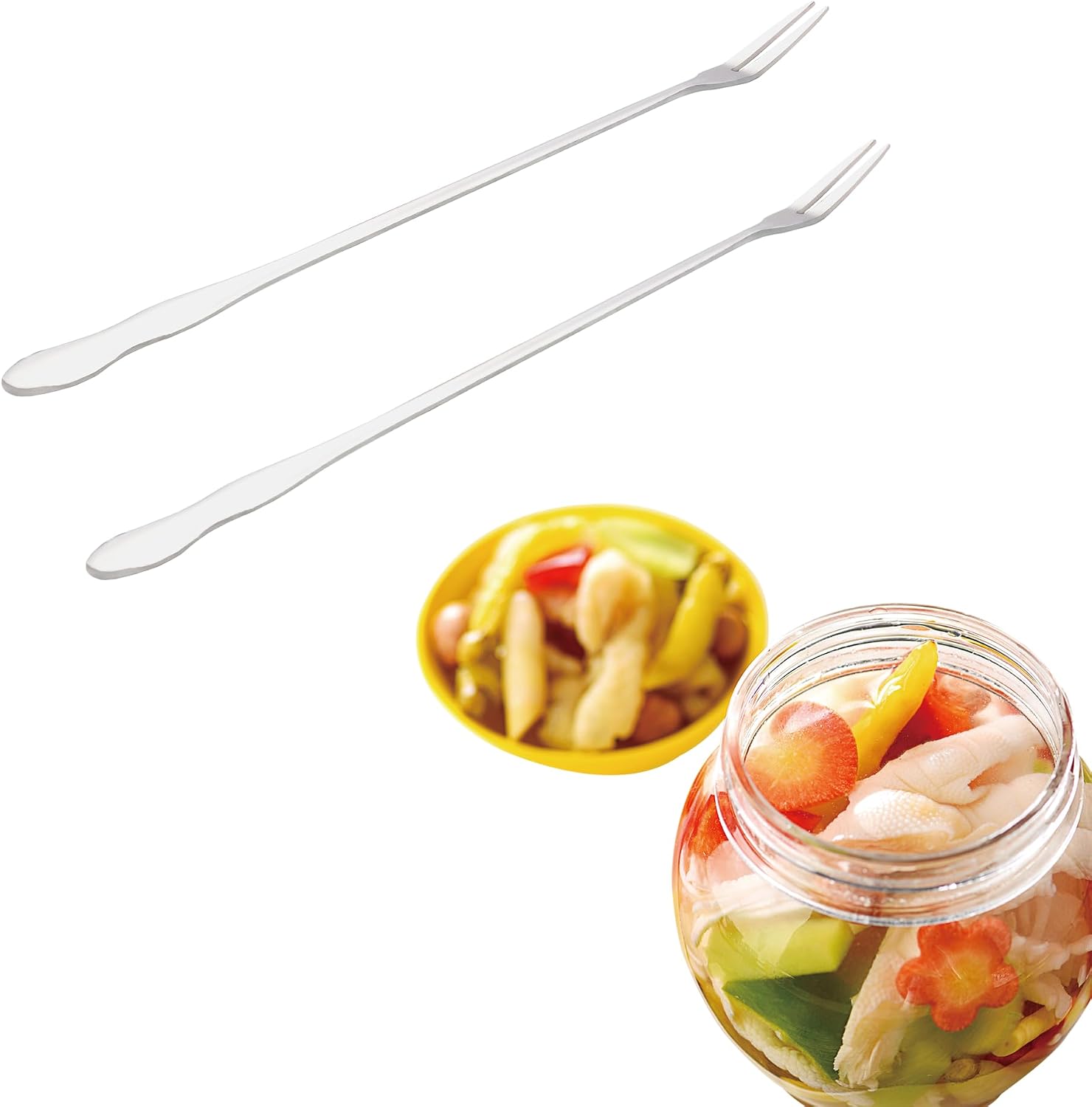 10 Inch Pickle Fork Set of 5, Stainless Steel Long Handle Pickle Grabber for Jars, Olive Forks, Cocktail Forks, 2-Prong Fruit Dessert Appetizer Forks
