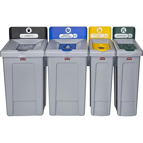 Miniatura 8 de Rubbermaid Commercial Products Slim Jim - Estación de reciclaje de 1 corriente, papelera, lata, kitestación, 33 galones, para cocinas, aulas,