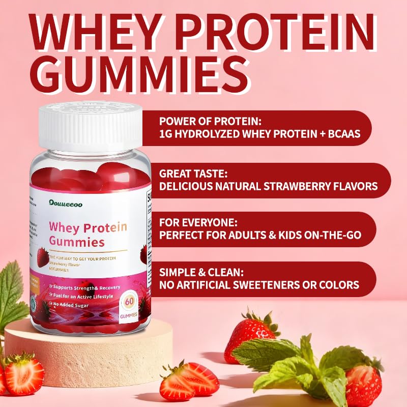 Whey Protein Gummies|1g Whey Protein| Healthy Snacks | Essential Amino Acids | Healthy Gummy Candy | 60 Gummies for Women Men Kids