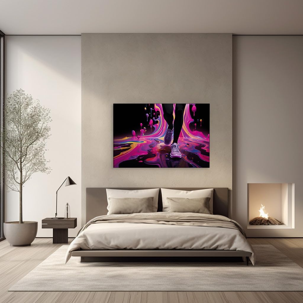 Canvas for Living room. Stepping Into a Kaleidoscope - The Dance of Colors and Sneakers, 27 x 18 inch Canvas Wall Art - Modernist Expressions - Modern Home Decor - 69x46 cm (27x18 inch)