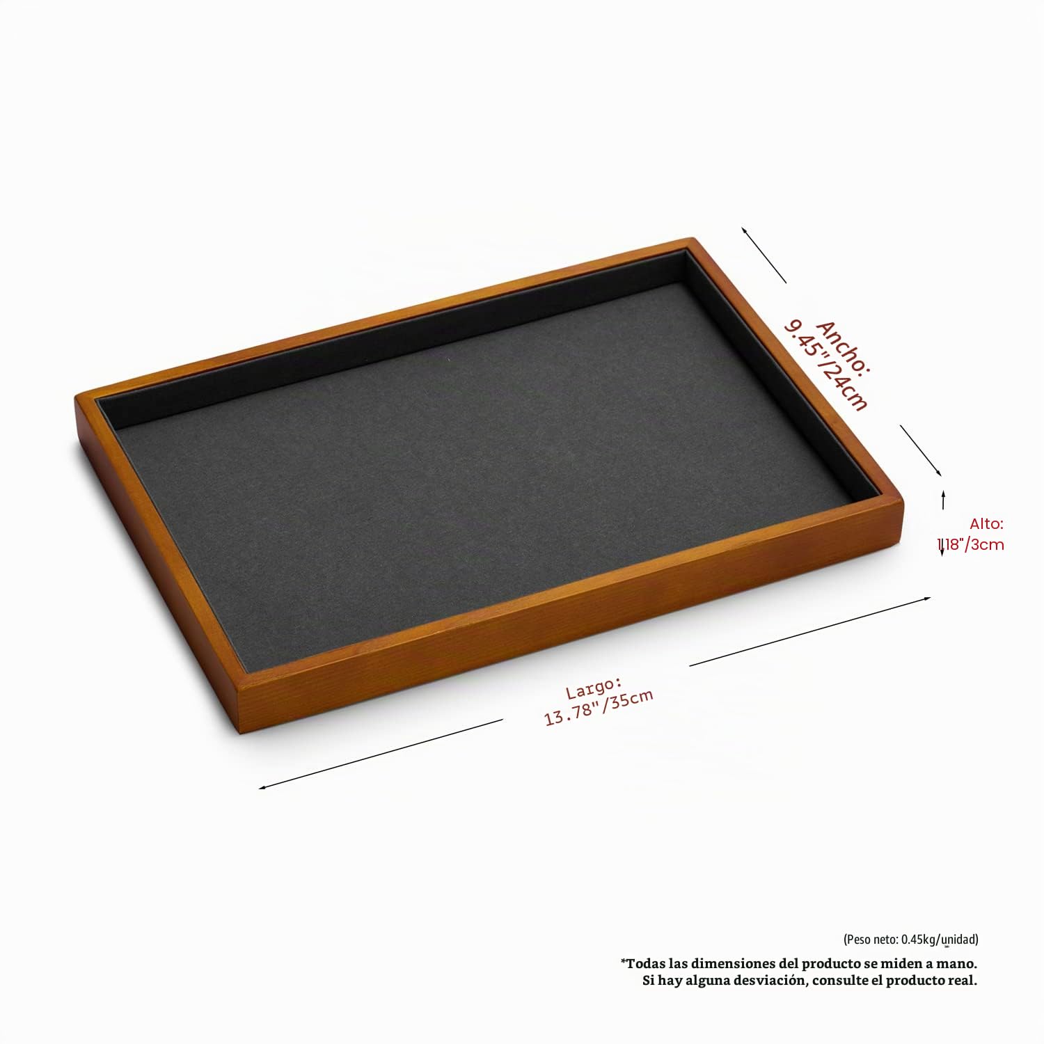 Oirlv Bandeja Plana De Madera Para Joyas, Anillos, Pulseras, Relojes, Llaves, Expositor (Gris)