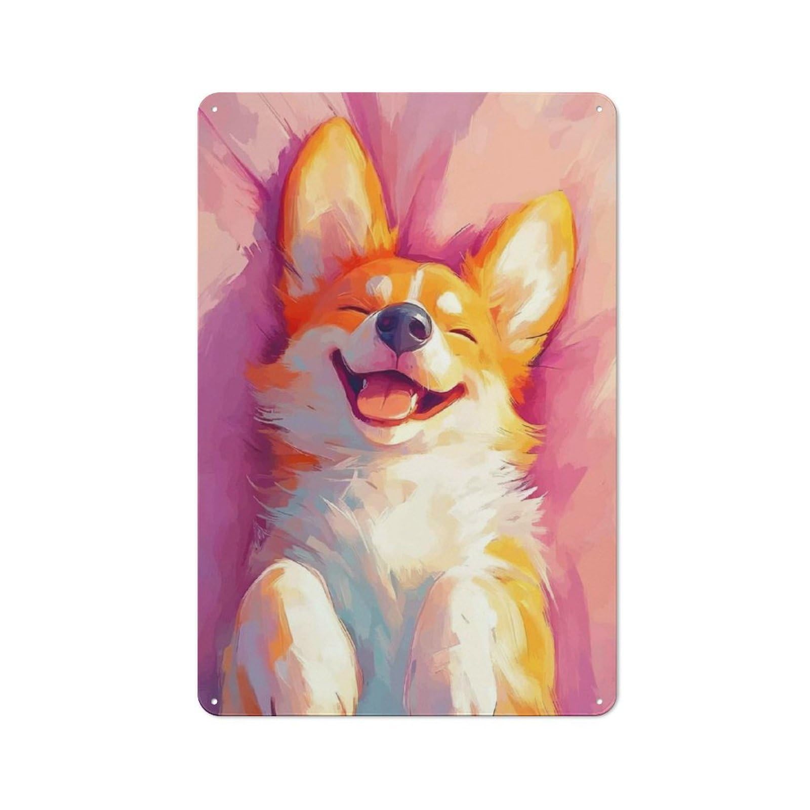 Junmoney Happy Corgi Painting Printed Metal Sign 30X20cm For Man Cave Or Games Room, Suited To Man Cave Decor Fans