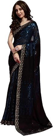 Womens Elegant Soft Georgette Saree for Women Lightweight Ethnic Wear with Designer Print & Rich Pallu Wedding, Festive & Daily Use Breathable & Comfortable Fabric Blue-VP108