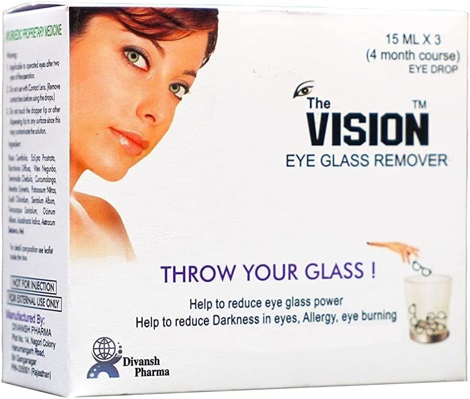Vision Eye Drop - 100% Ayurvedic Eye Drops for Clear Vision | Ayurveda Formula with No Side Effects ~ 1 Box (Pack of 3 Eye Drops X 15 ml) - AYUSH Certified