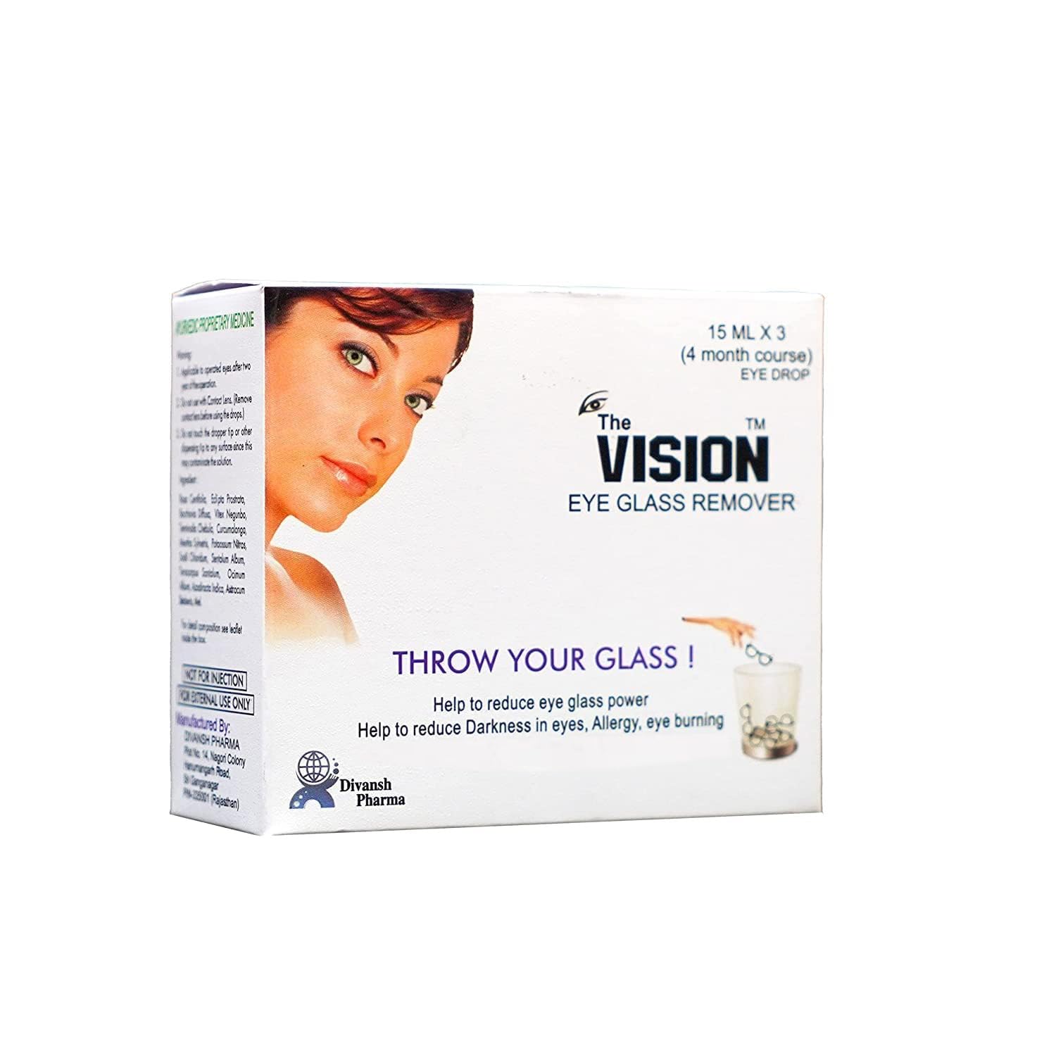 Vision Eye Drop - 100% Ayurvedic Eye Drops for Clear Vision | Ayurveda Formula with No Side Effects ~ 1 Box (Pack of 3 Eye Drops X 15 ml) - AYUSH Certified
