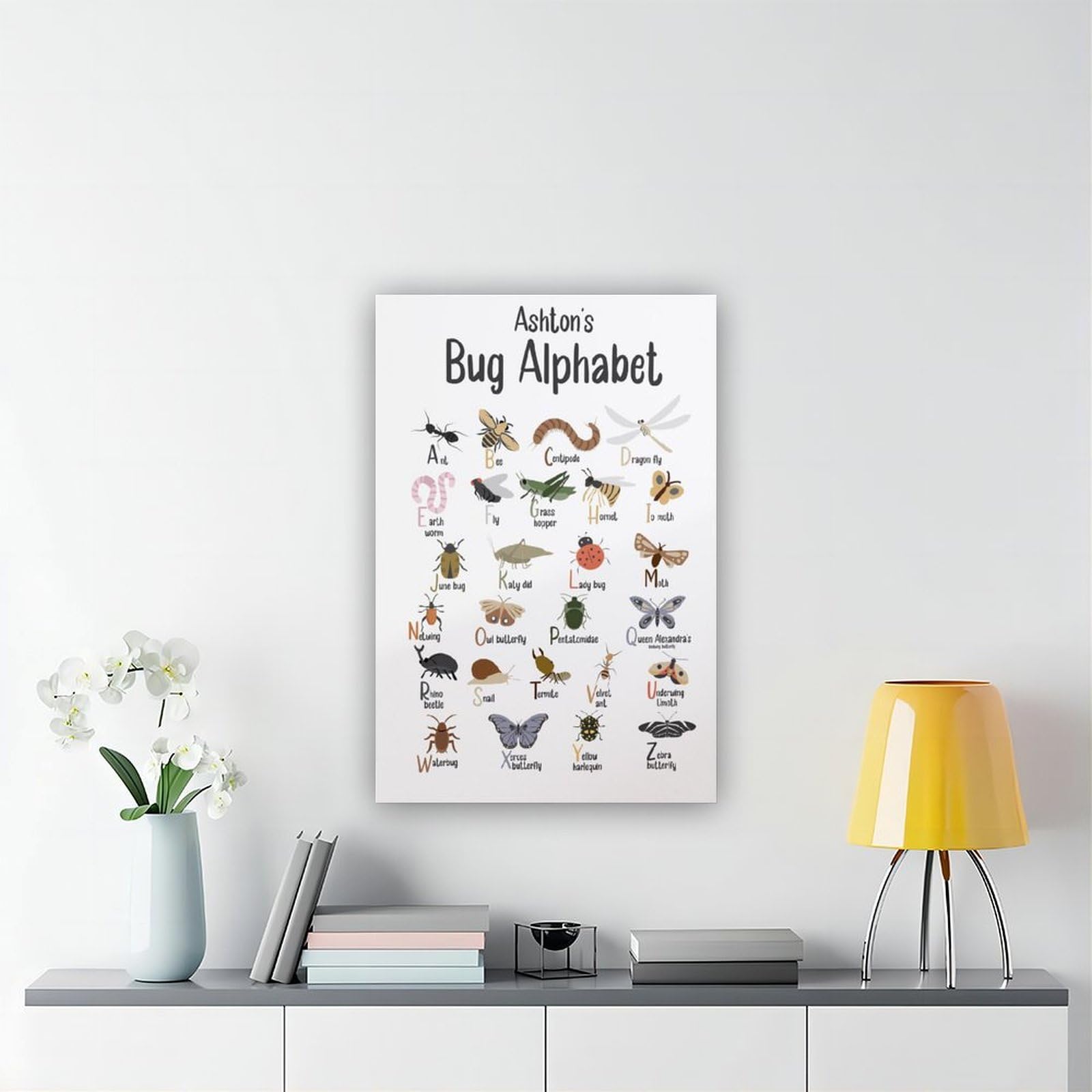 Poster sur toile à thèmes éducatifs Alphabet de A à Z (7) - Décoration murale pour salon, chambre à coucher - 60 x 90 cm