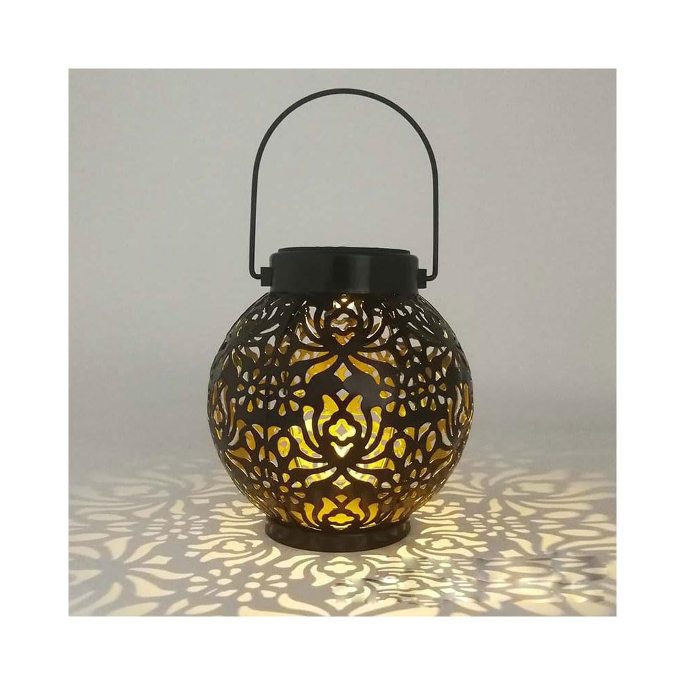 LED Solar Lantern - Hollow Projection Lantern Solar Lamp with Pattern Warm White Including Battery Solar Garden Lamp Lantern