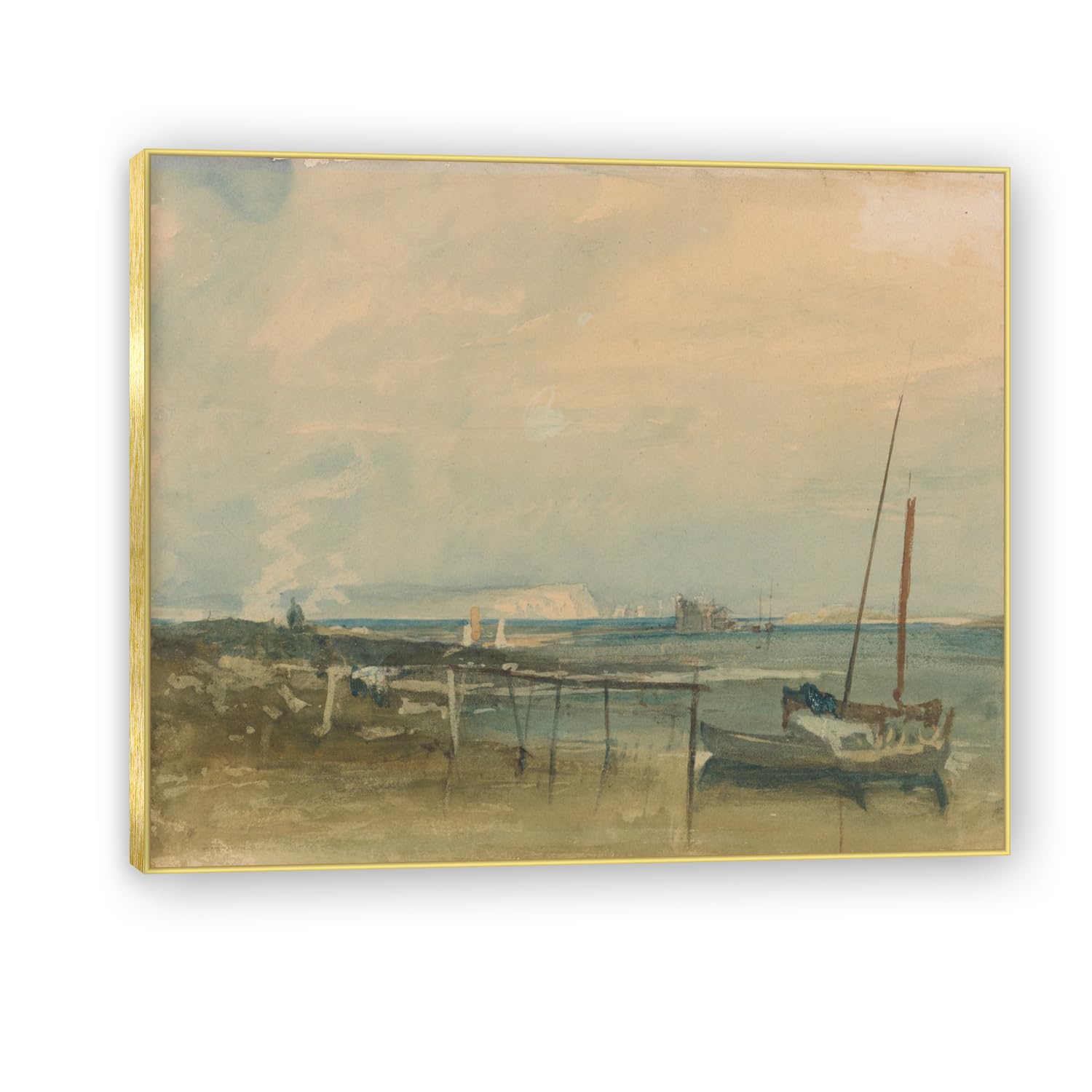 Złota rama. Meisterwerk autorstwa J. M. W. Turner obraz na płótnie z ramką do galerii Romantyczny krajobraz malarstwo sztuka do salonu. A30. 40 x 48 cm.