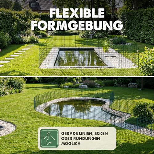 LAINFELD Teichzaun Komplettset | 20 Zaunelemente aus Metall mit Pfosten | Poolzaun für Kinder Steckzaun Gartenzaun zum Stecken flexibel Garten Zaun