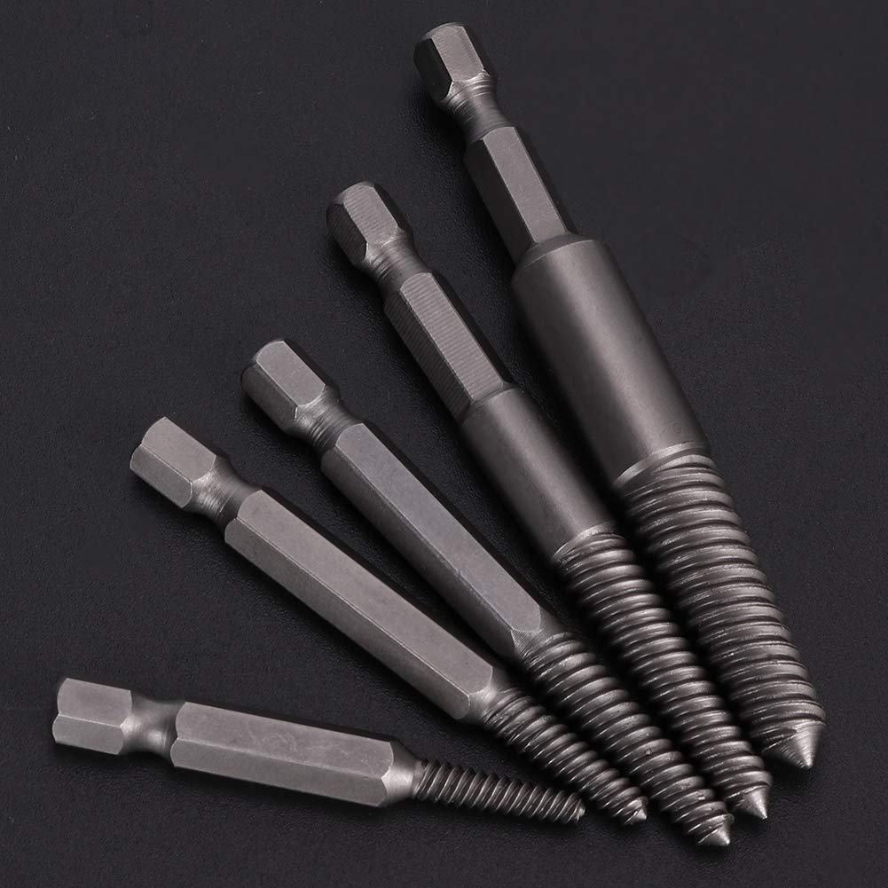 Juego de 5 extractores de Tornillos de Dientes Finos, Kit de Herramientas para extraer Tornillos Rotos y oxidados con Diferentes especificaciones, Acero de Alta Velocidad.