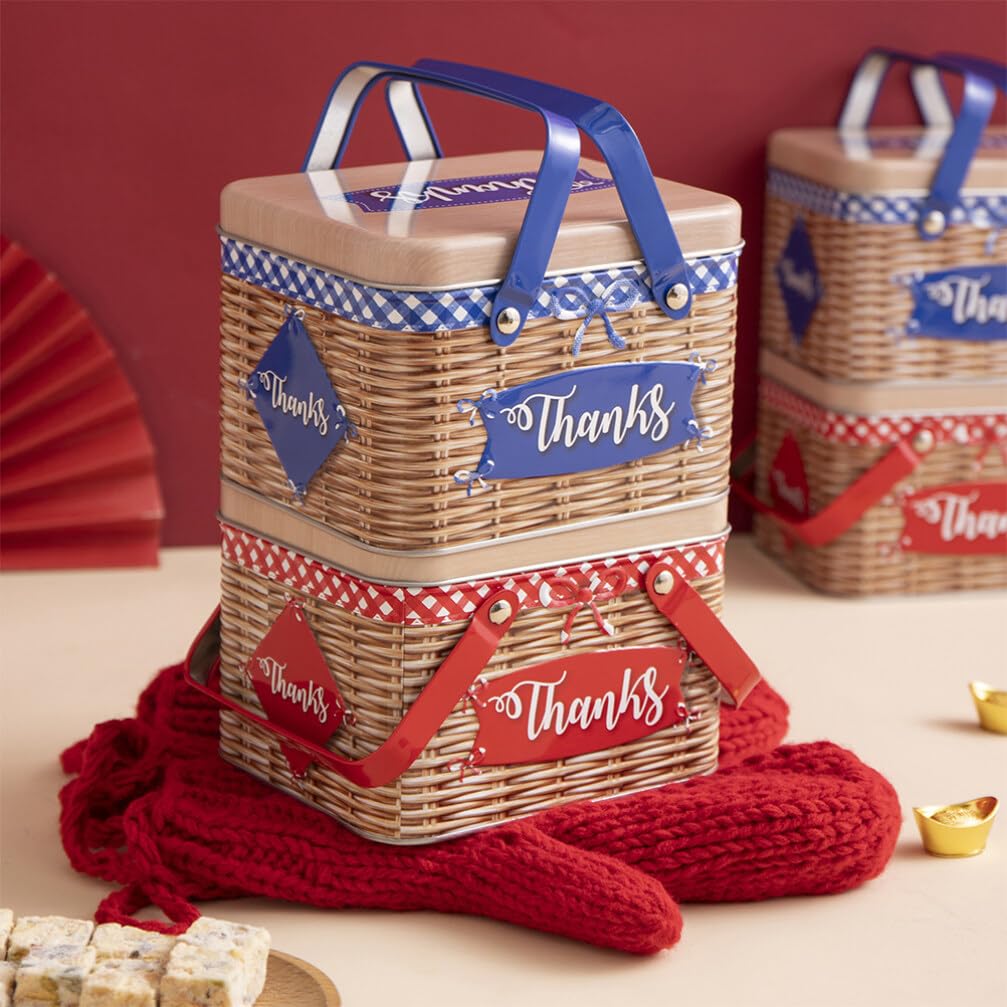 Kichvoe Scatola Biscotti in Metallo Rettangolare con Manico Blu